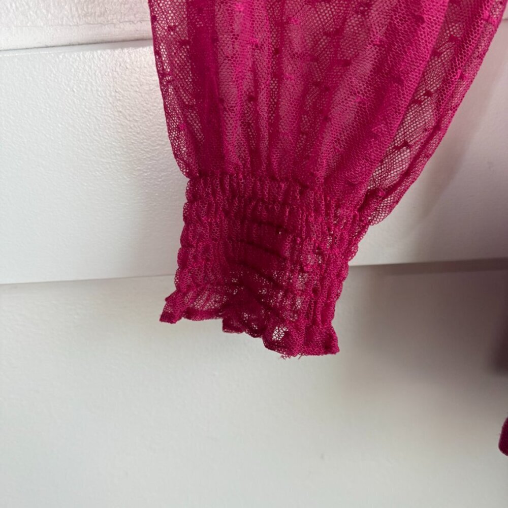 NWOT LULUS Magenta Pink Flirty Fashionista Mesh Bustier Long Sleeve Romper - Picture 9 of 11
